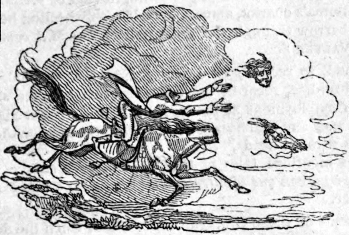 Historická ilustrace bezhlavého Dullahana z irských pověstí