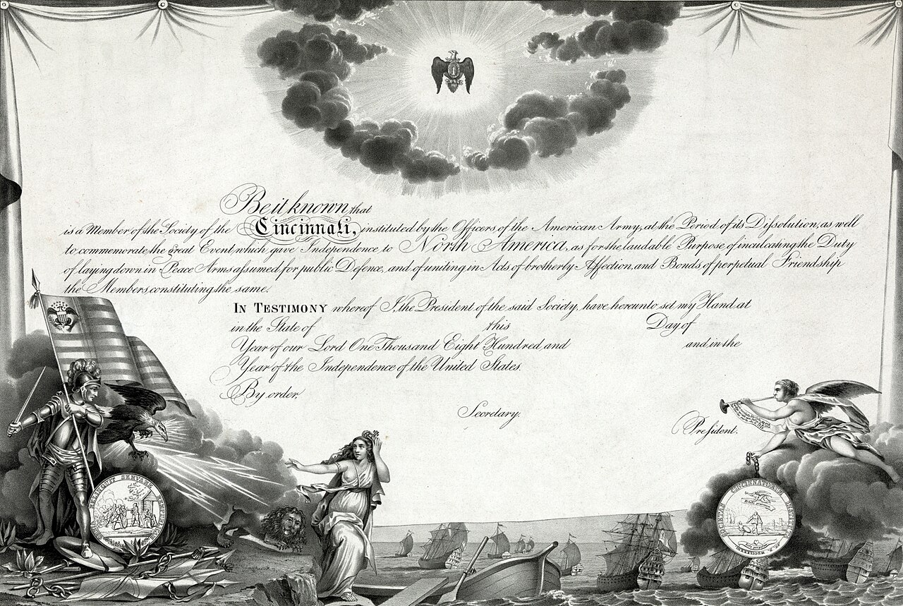 Společnost Cincinnati: dědičné členství amerických důstojníků a obavy, že po revoluci vzniká nová aristokracie